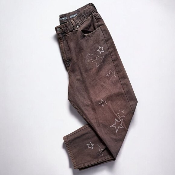 Liz Claiborne Vintage Star Print Distressed Jeans 16S Black Bleached Denim Punk - Picture 1 of 15